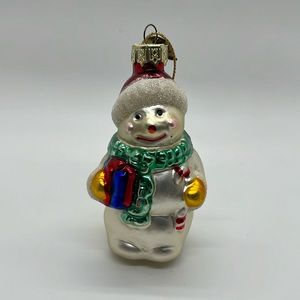 Vintage Silver Handblown Glass Snowman Christmas Ornament